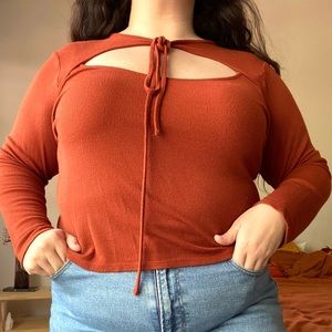 Plus Size Burnt Orange Long Sleeve Top, Cropped, Forever 21 Plus, 2X
